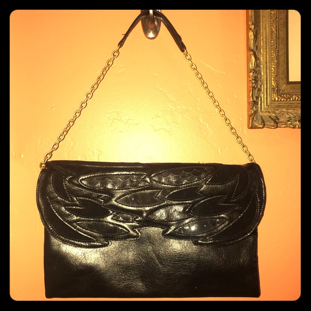 Loop Brand Black Leather Evening Clutch Bag